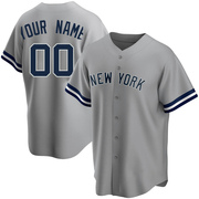 Custom Youth New York Yankees Road Name Jersey - Gray Replica